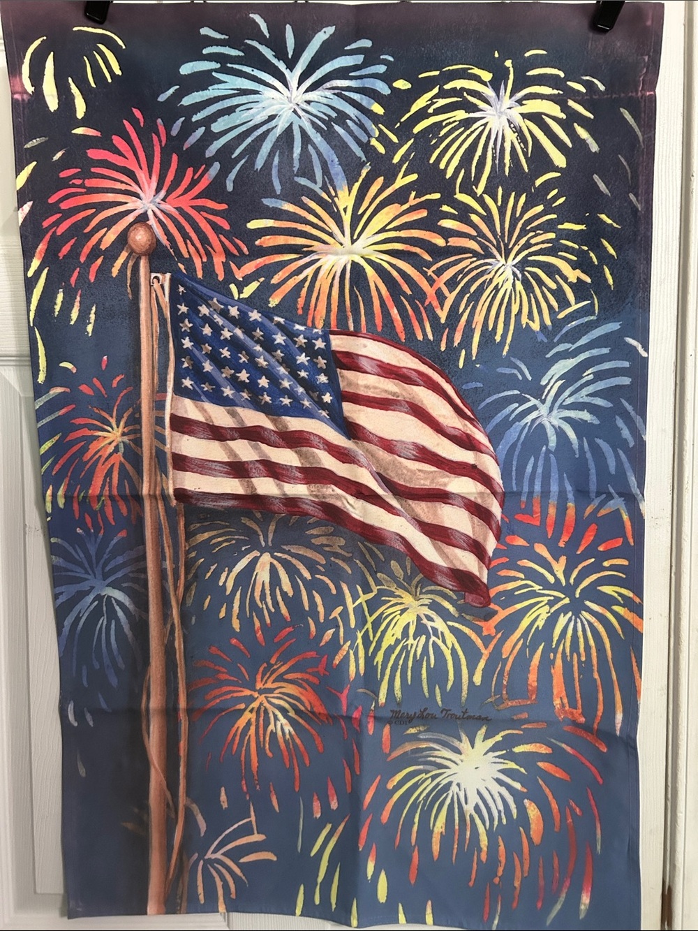 Patriotic American Flag with Fireworks
